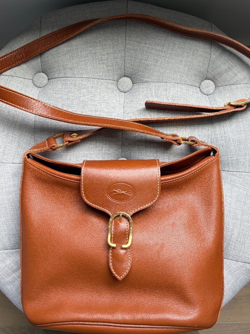 Longchamp rare vintage cognac leather cross body handbag - Picture 1 of 8